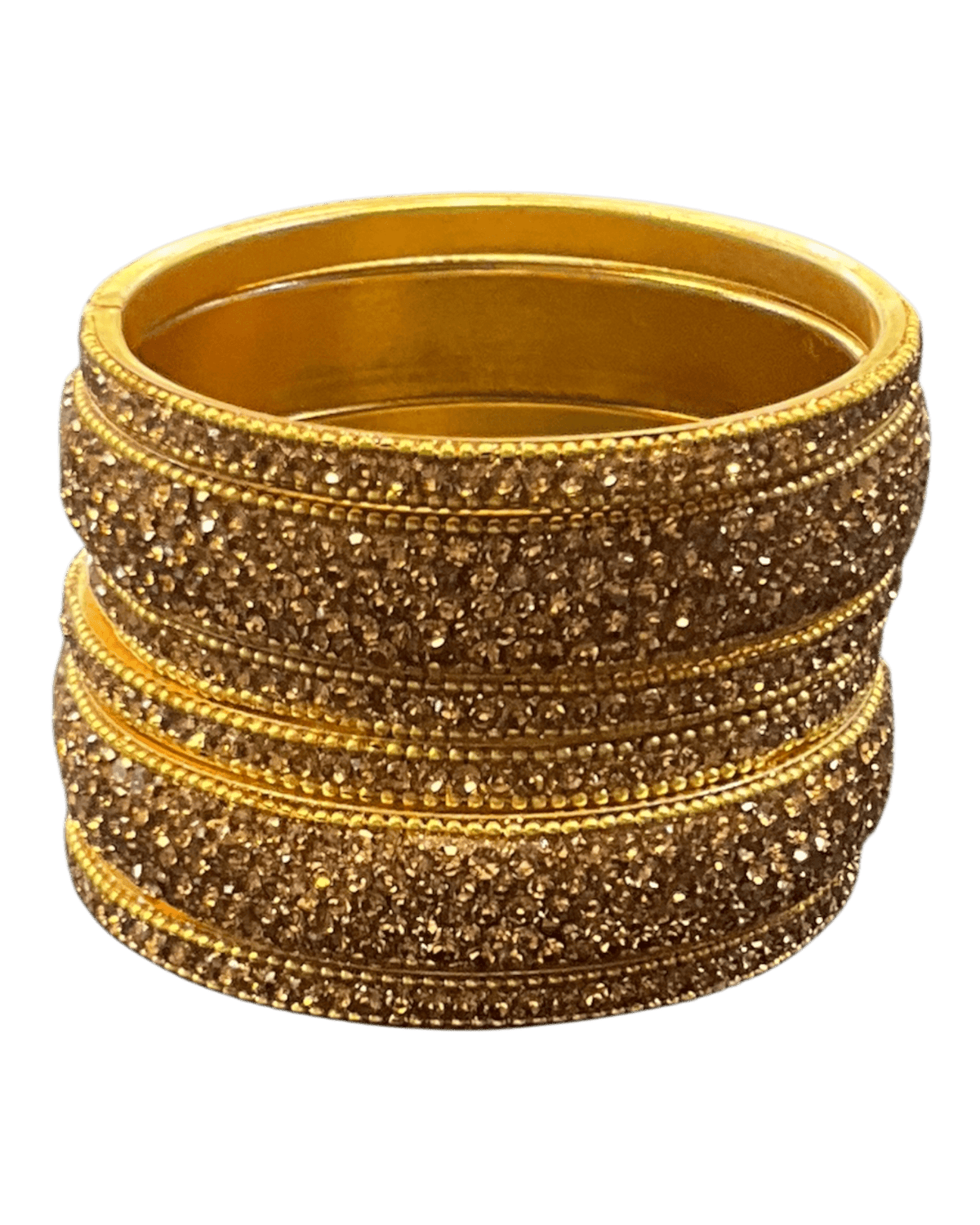 Dark / Antique Gold Finish - Set of 6 Stone Bangles - M to XXL - 5Line 07Kp26 - Prachy Creations