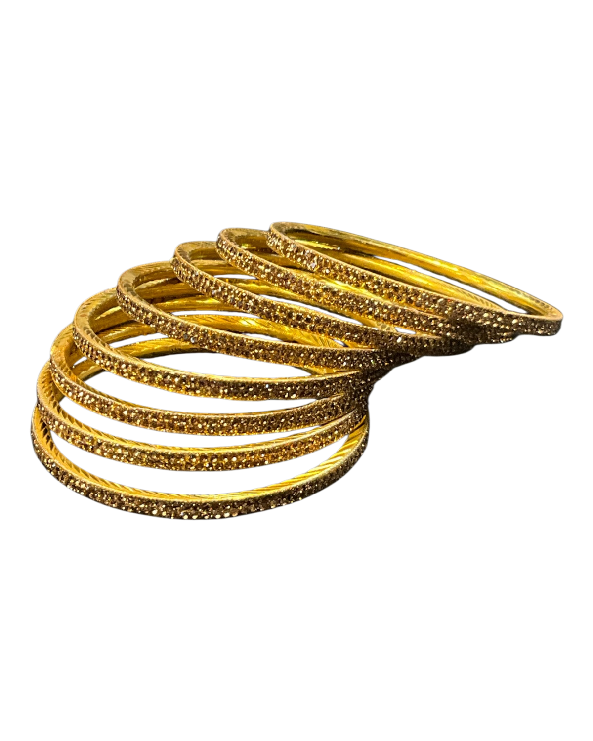 Dark / Antique Gold Finish - Set of 8 Stone Bangles - M to XXL - HAN2601 07Ka26 - Prachy Creations