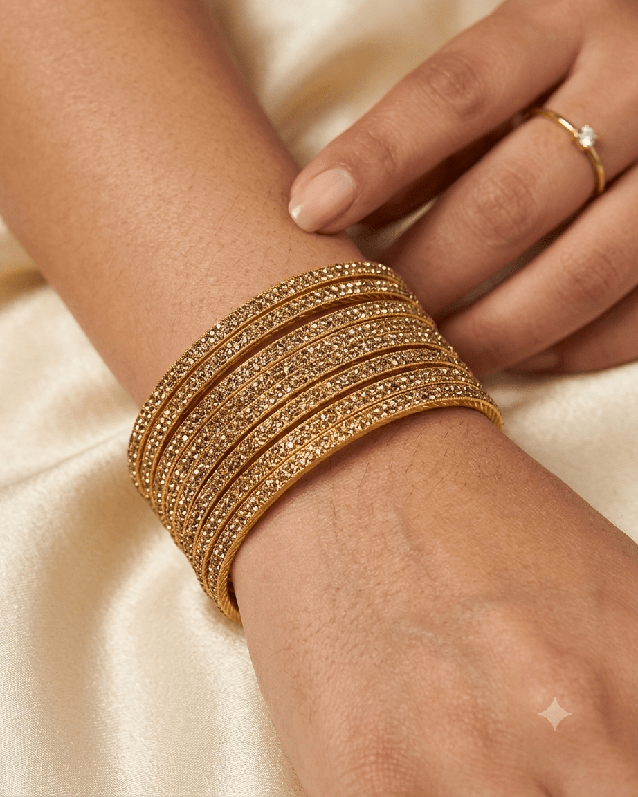Dark / Antique Gold Finish - Set of 8 Stone Bangles - M to XXL - HAN2601 07Ka26 - Prachy Creations