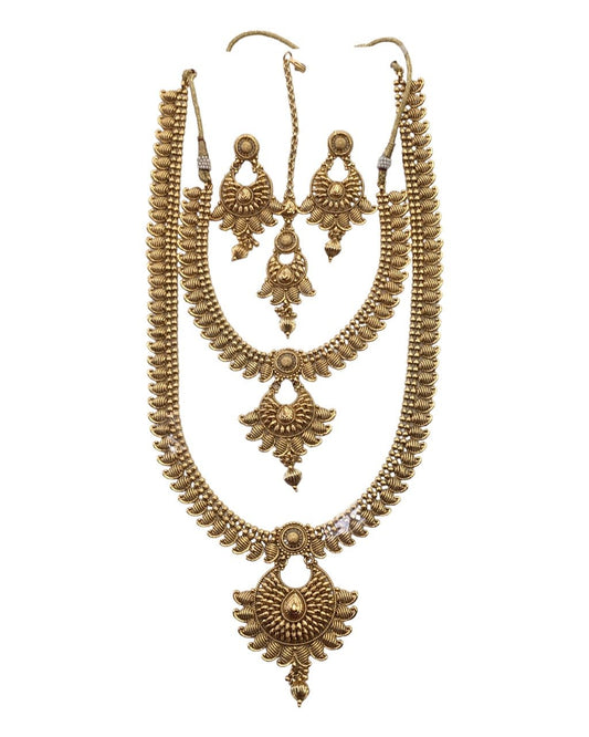 Dark Gold - Antique Gold Finish Choker and Long Necklace set - Bollywood - Weddings - AE2305 KP 0523 - Prachy Creations