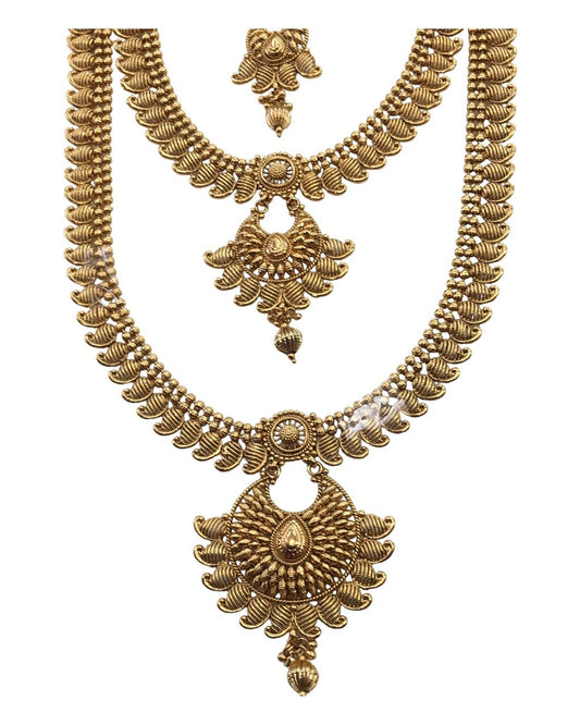 Dark Gold - Antique Gold Finish Choker and Long Necklace set - Bollywood - Weddings - AE2305 KP 0523 - Prachy Creations