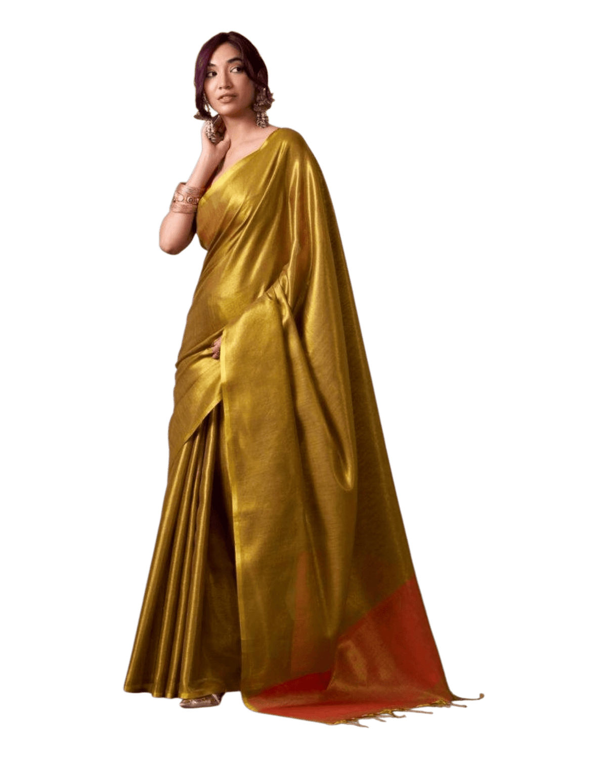 Dark Gold - Classic Plain Cotton Silky Fancy Saree with Blouse Piece - UK Stock - 2/3 days Delivery 12KV25 RP511 - Prachy Creations