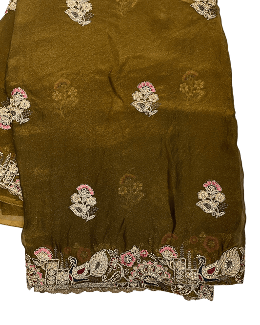 Dark Gold - Fancy Party Saree with Blouse Piece - UK stock - 24hr Dispatch - LTF901 07VV26 - Prachy Creations