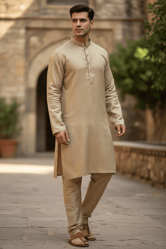 Dark Gold - Rich Brocade Mens Indian Kurta set - UK Stock - Weddings / Walimas , Sangeet, Diwali, Eid, Mehndi / Henna - NAD25722 KA - Prachy Creations