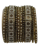 Dark Gold Stone and Pearl - Antique Gold Finish Bangles Set (Set of 10) - UK stock - SM, M, L, XL JAN2648 08T25 - Prachy Creations