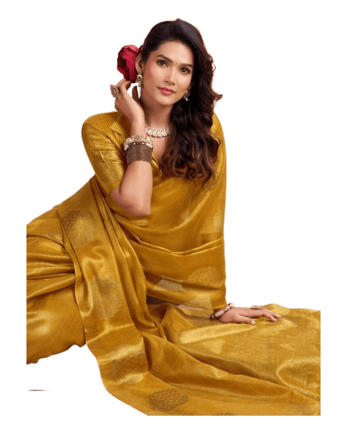 Dark Gold - Traditional Silky Fancy Saree with Blouse Piece - UK Stock - 2/3 days Delivery 12KT25 RP479 - Prachy Creations