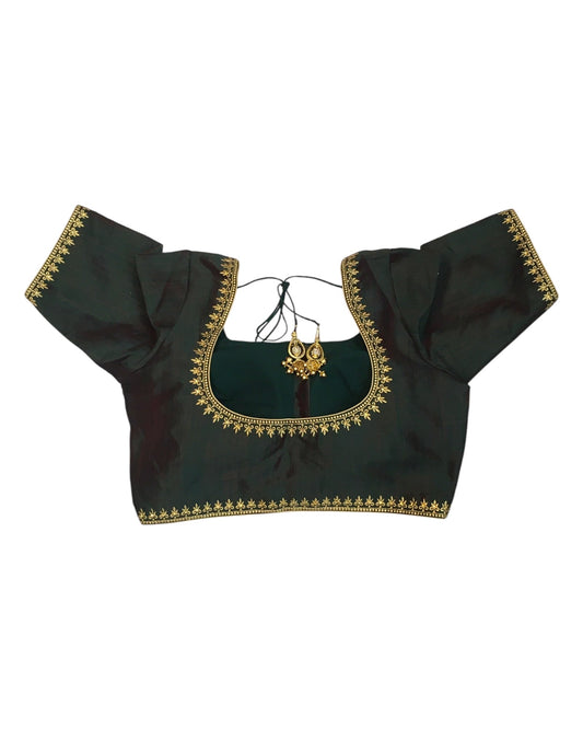 Dark Green - Dupion Silky Saree / Lehenga blouse - 42" Bust (UK 16) Can be let out to size 18 - KP272 01Hp25 - Prachy Creations