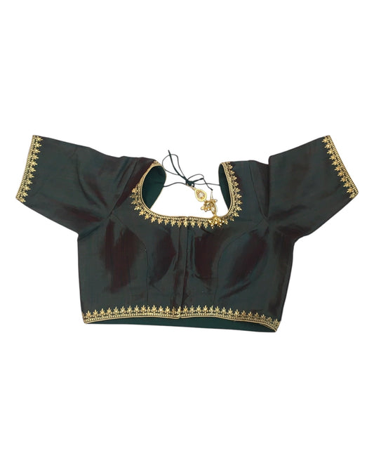 Dark Green - Dupion Silky Saree / Lehenga blouse - 42" Bust (UK 16) Can be let out to size 18 - KP272 01Hp25 - Prachy Creations