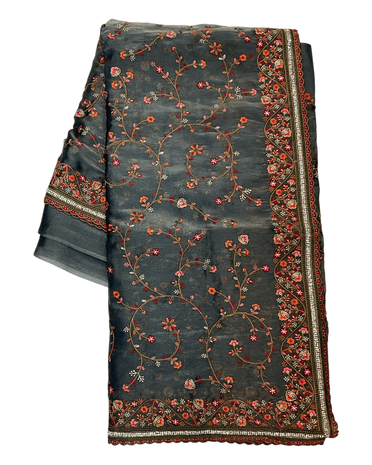Dark Grey - Classic Saree with Thread Work and Blouse Piece - UK stock - 24hr Dispatch - RS2513 TA - Prachy Creations