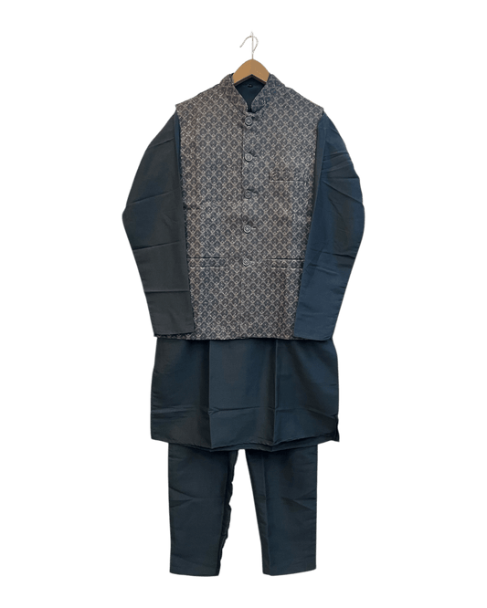 Dark Grey - Mens Indian Waistcoat & Kurta Set - UK Stock - 24 hr Dispatch - KCS4010 03VJ26 - Prachy Creations