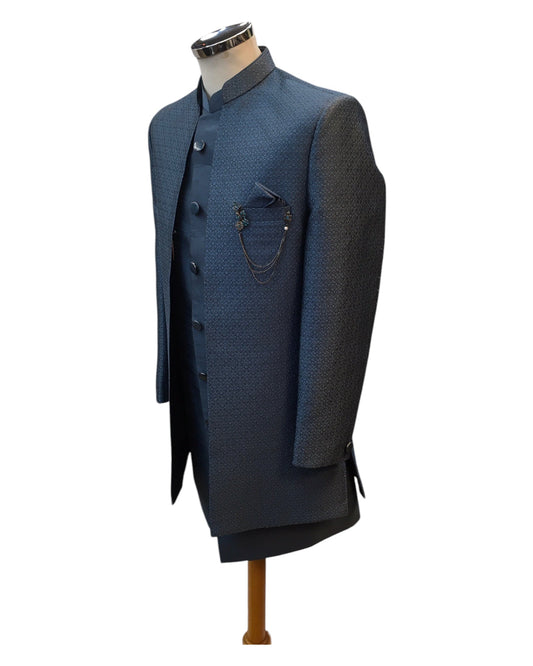 Dark Grey - PREMIUM Mens Knee Length Jacket with Long Waistcoat - Fantastic Fit - KCS6112 02PK25 - Prachy Creations