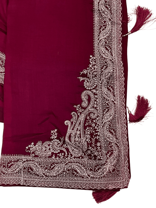 Dark Magenta - Classic Saree with Thread / Stone Work and Blouse Piece - UK stock - 24hr Dispatch - RS2506 VP - Prachy Creations