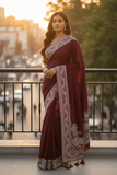 Dark Magenta - Classic Saree with Thread / Stone Work and Blouse Piece - UK stock - 24hr Dispatch - RS2506 VP - Prachy Creations
