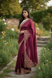 Dark Magenta - Rich Saree with Stone Work Border and Blouse Piece - UK stock - 24hr Dispatch - RS2511 TA - Prachy Creations
