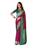 Dark Magenta - Silky Handloom Banarasi Saree with Blouse Piece - RP386 12KH25 - Prachy Creations