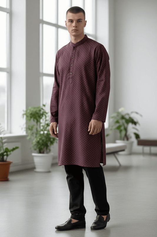Dark Maroon - Brocade Mens Indian Kurta set - UK Stock - Weddings / Walimas , Sangeet, Diwali, Eid, Mehndi / Henna - NAD25717 KA - Prachy Creations