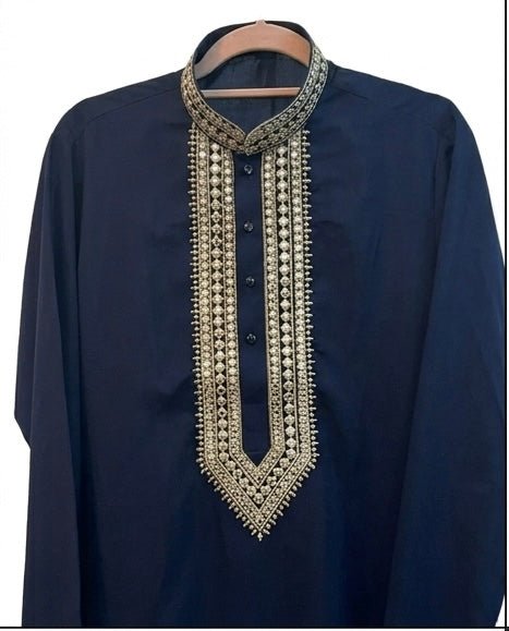 Dark Navy Blue - Soft Cotton Silky Mens Kurta Set with Rich Embroidery- Sangeet Mehendi Haldi - KCS2002 06VY26 - Prachy Creations