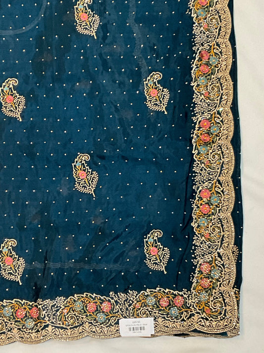 Dark Petrol Blue - Fancy Party Saree with Blouse Piece - UK stock - 24hr Dispatch - SP2610 VK - Prachy Creations