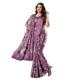 Dark Pink - Floral Printed - Satin Finish Saree with Blouse Piece - SUSFEL19001A 10KJ25 - Prachy Creations