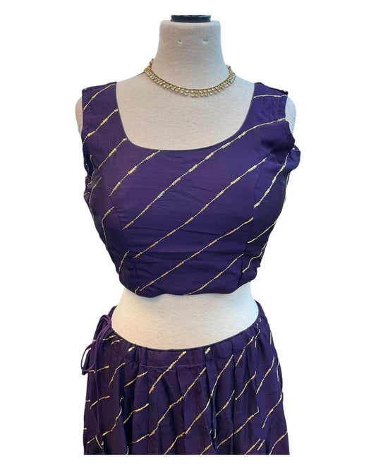 Dark Purple - Dupion Silk Lehenga Set - Garba / Dandia , Mehndi / Sangeet / Weddings - Size UK 12 (38" Bust) Adjustable to Size 14 - UK Stock - 24h Dispatch - AF2506 09TY25 - Prachy Creations