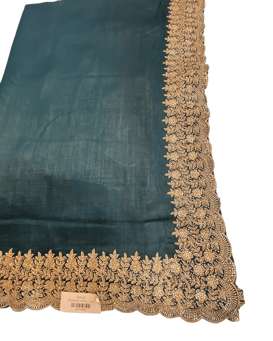 Dark Teal - Fancy Party Saree with Blouse Piece - UK stock - 24hr Dispatch - SP2604 KC - Prachy Creations