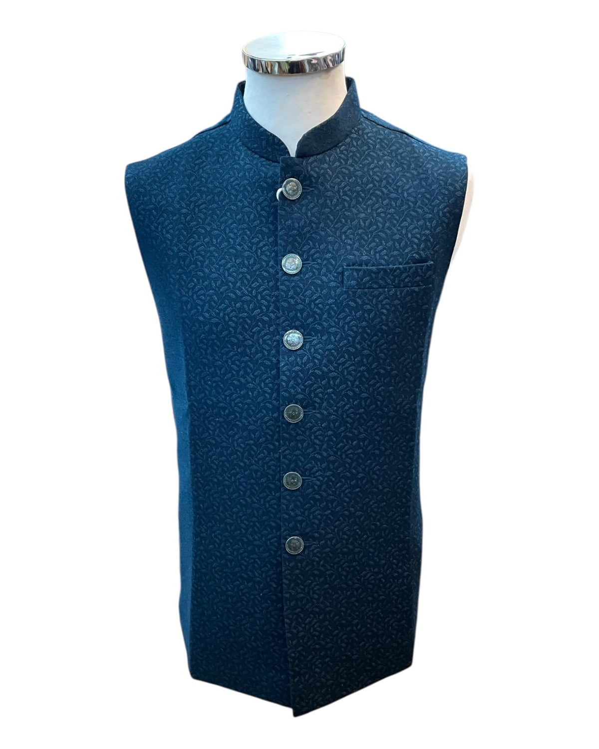 Dark Teal - Self Brocade - Premium Suede Feel Mens Indian Waistcoat - UK Stock - 24 hr Dispatch - VNS-JKT697/31 10KP25 - Prachy Creations