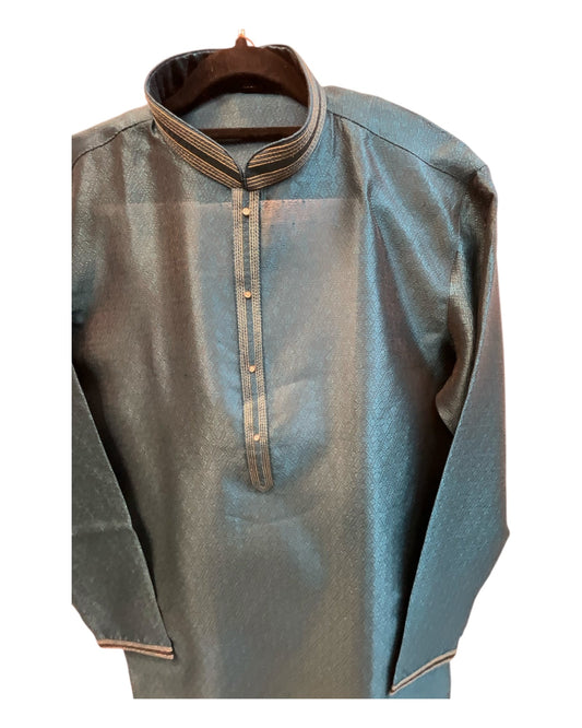 Dark Teal - Silky Mens Indian Kurta set - UK Stock - Ideal to Pair with a Waistcoat - VEE2483 KH - Prachy Creations