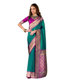 Dark Turquoise- Silky Handloom Banarasi Saree with Blouse Piece - 12KH25 RP388 - Prachy Creations