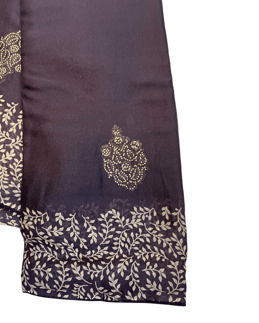 Dark Wine - Chiffon Printed Saree with Blouse Piece - UK stock - 24hr Dispatch - LTF105 07KT26 - Prachy Creations