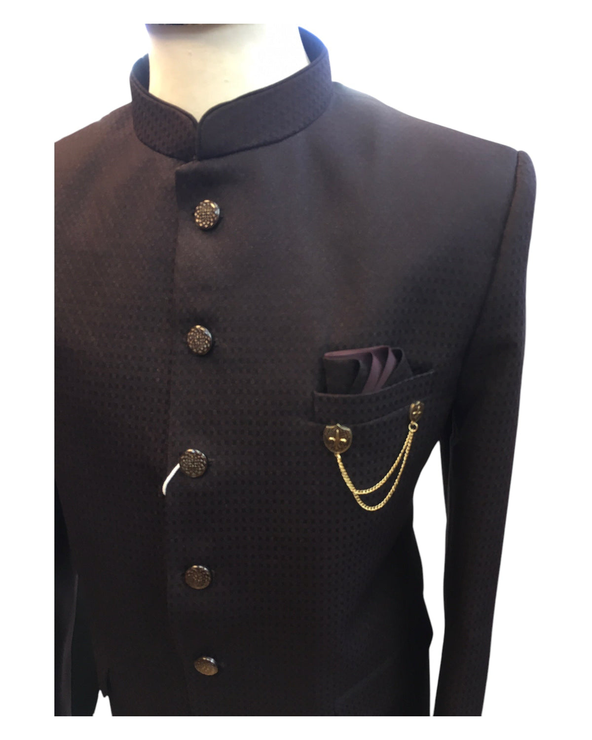 Dark Wine - PREMIUM Slim Fit Mens Self Brocade BandhGala / Prince / Chinese Collar Jacket - Fantastic Fit - Prachy Creations