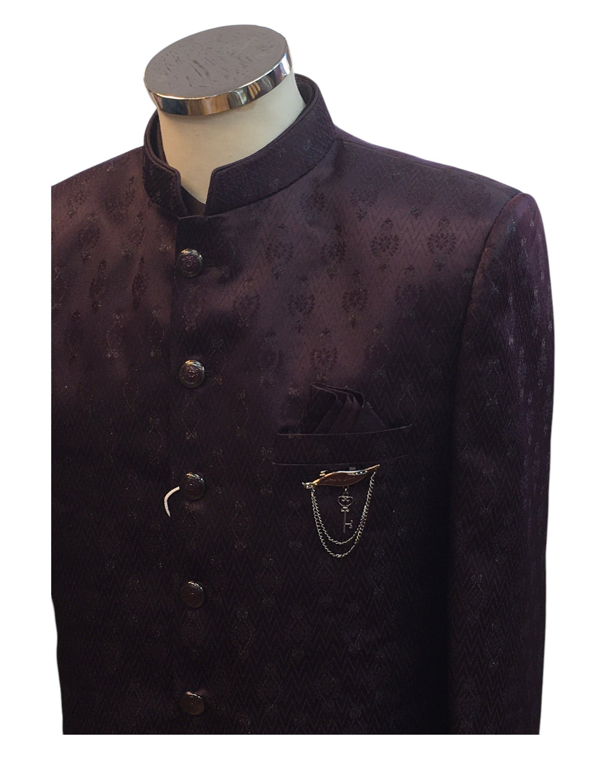 Dark Wine - PREMIUM Slim Fit Mens Self Brocade BandhGala / Prince / Chinese Collar Jacket with Long Waistcoat - Fantastic Fit - CS2505 01PY25 - Prachy Creations