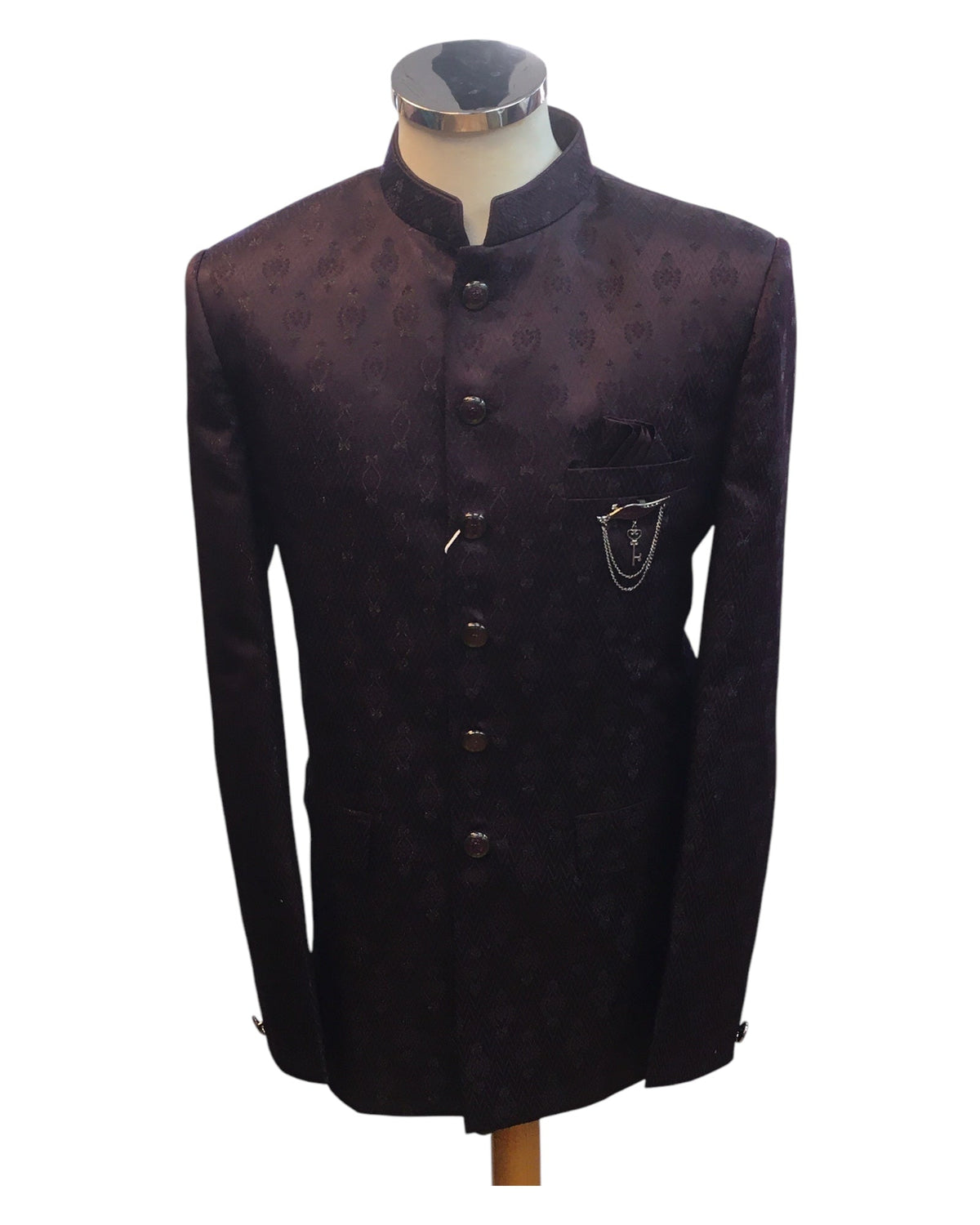 Dark Wine - PREMIUM Slim Fit Mens Self Brocade BandhGala / Prince / Chinese Collar Jacket with Long Waistcoat - Fantastic Fit - CS2505 01PY25 - Prachy Creations