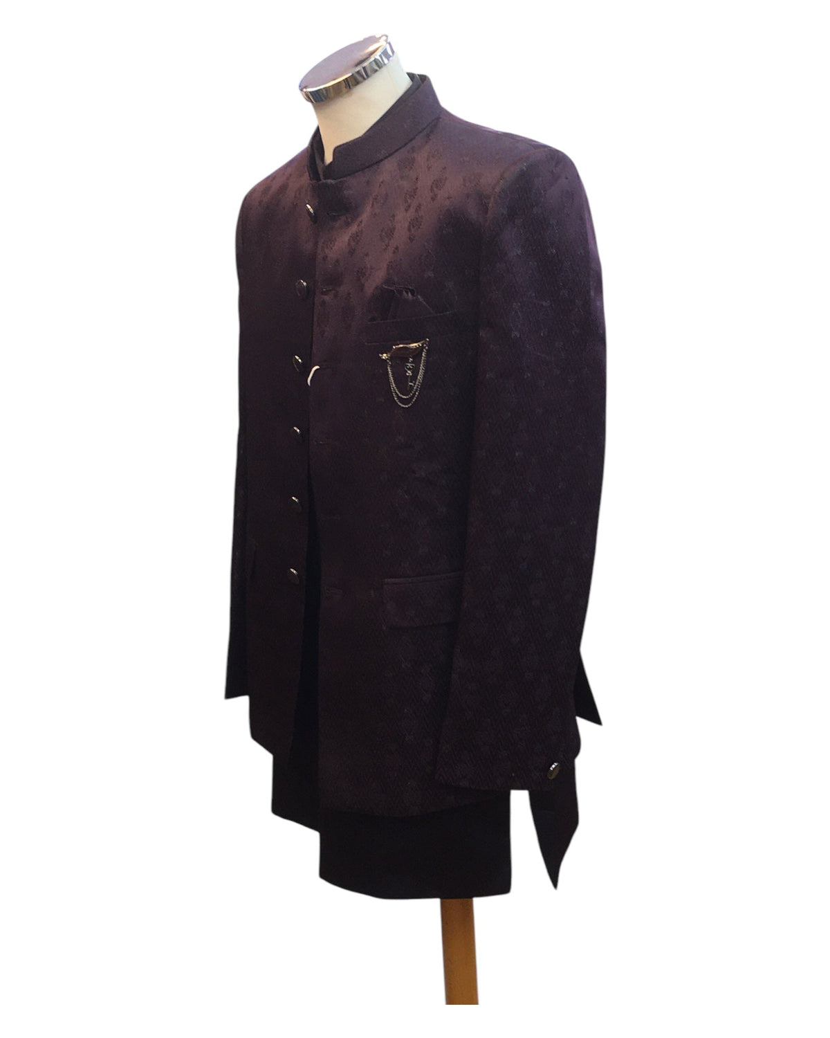 Dark Wine - PREMIUM Slim Fit Mens Self Brocade BandhGala / Prince / Chinese Collar Jacket with Long Waistcoat - Fantastic Fit - CS2505 01PY25 - Prachy Creations