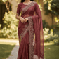 Dusty Pink - Classic Saree with Thread Work Border and Blouse Piece - UK stock - 24hr Dispatch - RS2529 JR - Prachy Creations