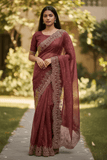 Dusty Pink - Classic Saree with Thread Work Border and Blouse Piece - UK stock - 24hr Dispatch - RS2529 JR - Prachy Creations