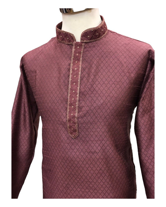Dusty Pink - Cotton Silky Self Brocade Mens Kurta Set - Sangeet Mehendi Haldi - KCS1173 KK 1123 - Prachy Creations