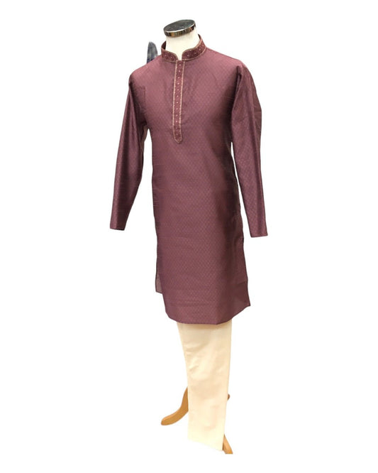 Dusty Pink - Cotton Silky Self Brocade Mens Kurta Set - Sangeet Mehendi Haldi - KCS1173 KK 1123 - Prachy Creations