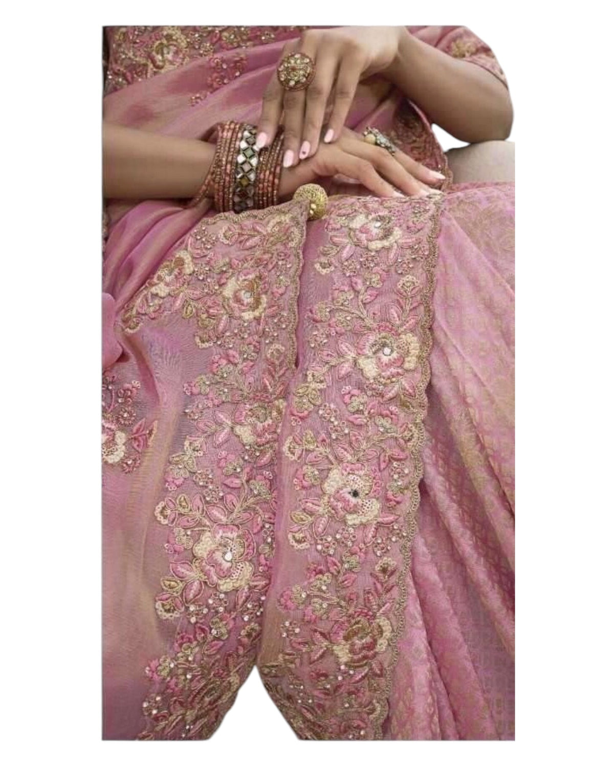 Dusty Pink- Handloom - Designer Embroidered Saree with Blouse Piece - SULBRI4008 PY 0425 - Prachy Creations