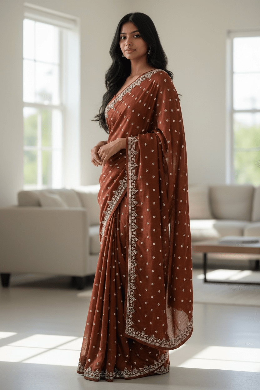 Dusty Pink - Rich Saree with Stone Work Border and Blouse Piece - UK stock - 24hr Dispatch - RS2501 TH - Prachy Creations