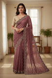 Dusty Pink - Rich Saree with Stone Work Border and Blouse Piece - UK stock - 24hr Dispatch - RS2532 TC - Prachy Creations