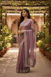Dusty Pink - Rich Saree with Thread / Stone Embroidery and Blouse Piece - UK stock - 24hr Dispatch - RS2525 VJ - Prachy Creations