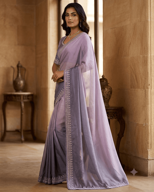 Dusty Pink - Saree with Thread / Stone Work and Blouse Piece - UK stock - 24hr Dispatch - SP2620 KC - Prachy Creations