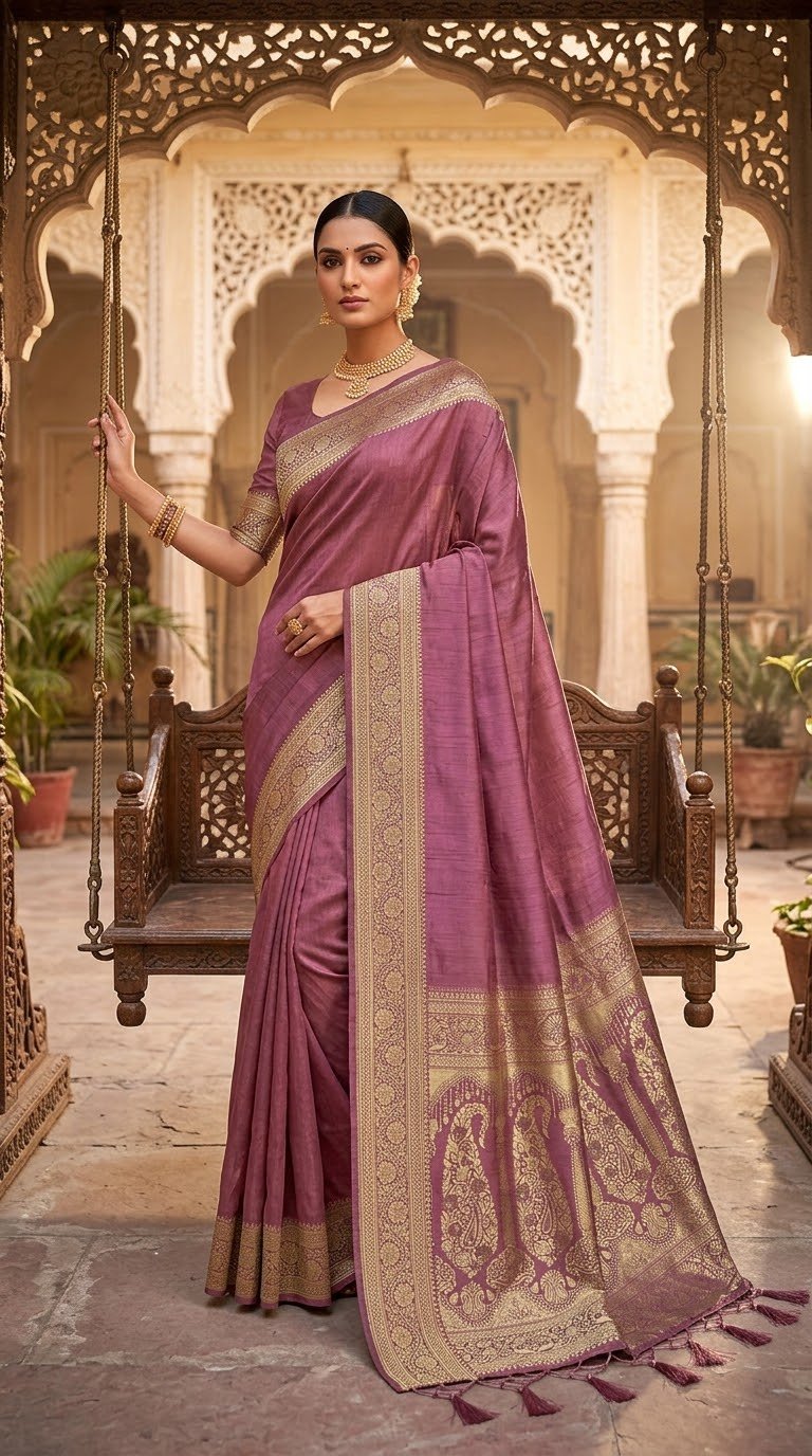 Dusty Pink - Traditional Handloom Saree with Blouse Piece - UK stock - 24hr Dispatch - SP2630 KP - Prachy Creations