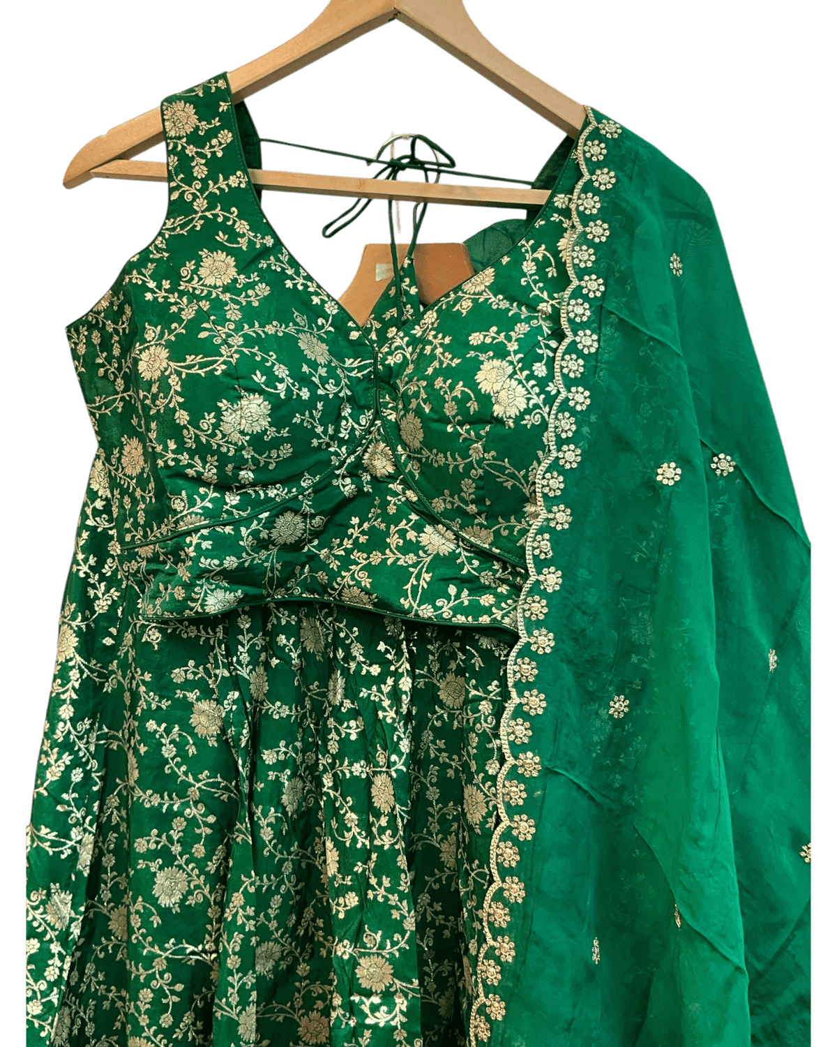 Forest Green - Banarasi Brocade Silky Lehenga Set - Mehndi / Sangeet / Bridesmaids / Weddings / Garba - Size UK 12 (38" Bust) Adjustable to Size 14 - UK Stock - 24h Dispatch - AF2601 02VP26 - Prachy Creations