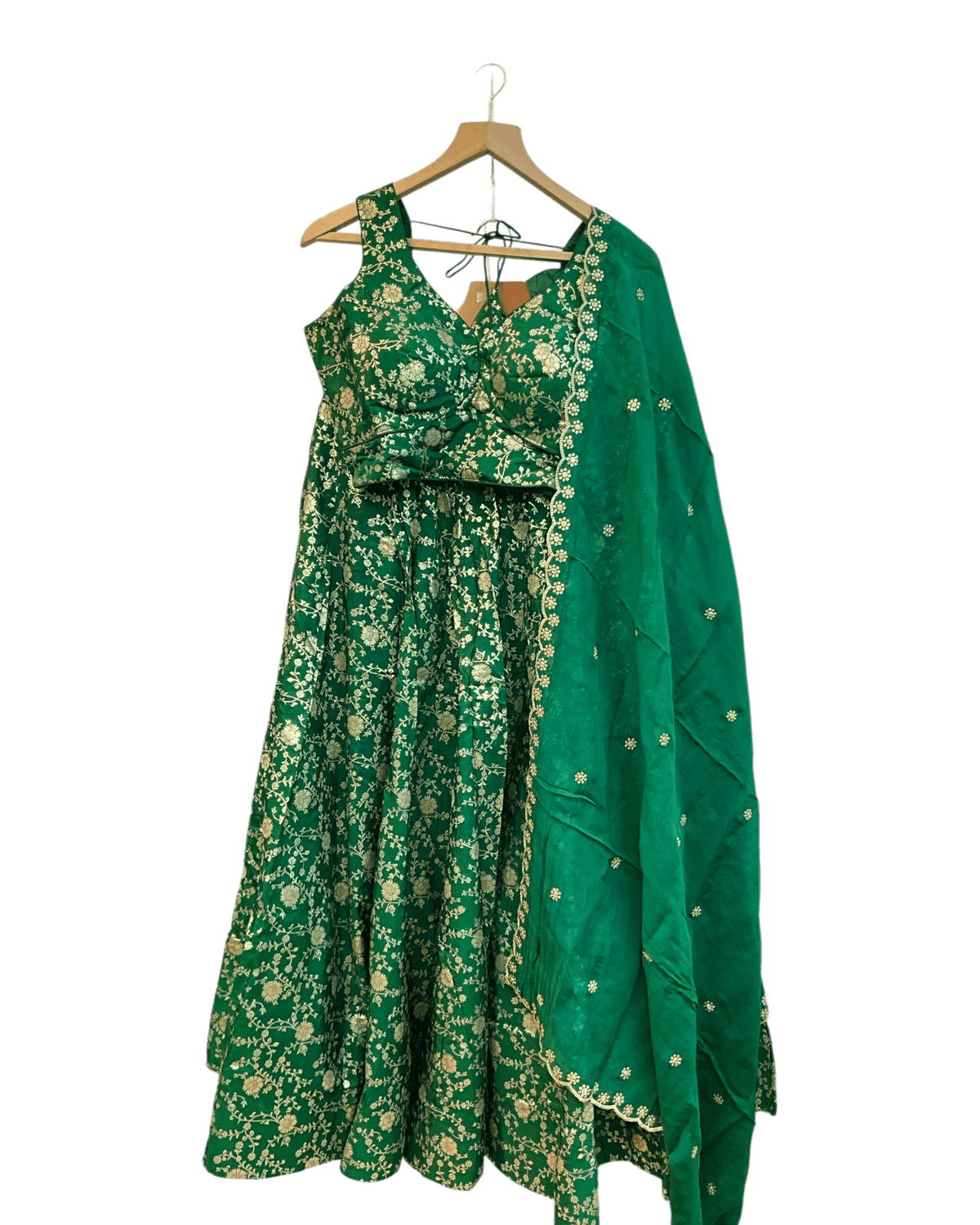 Forest Green - Banarasi Brocade Silky Lehenga Set - Mehndi / Sangeet / Bridesmaids / Weddings / Garba - Size UK 12 (38" Bust) Adjustable to Size 14 - UK Stock - 24h Dispatch - AF2601 02VP26 - Prachy Creations