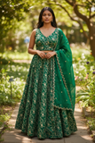 Forest Green - Banarasi Brocade Silky Lehenga Set - Mehndi / Sangeet / Bridesmaids / Weddings / Garba - Size UK 12 (38" Bust) Adjustable to Size 14 - UK Stock - 24h Dispatch - AF2601 02VP26 - Prachy Creations