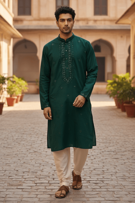 Forest Green - Well Made Mens Indian Kurta set - UK Stock - Weddings / Walimas , Sangeet, Diwali, Eid, Mehndi / Henna - NAD25711 VY - Prachy Creations