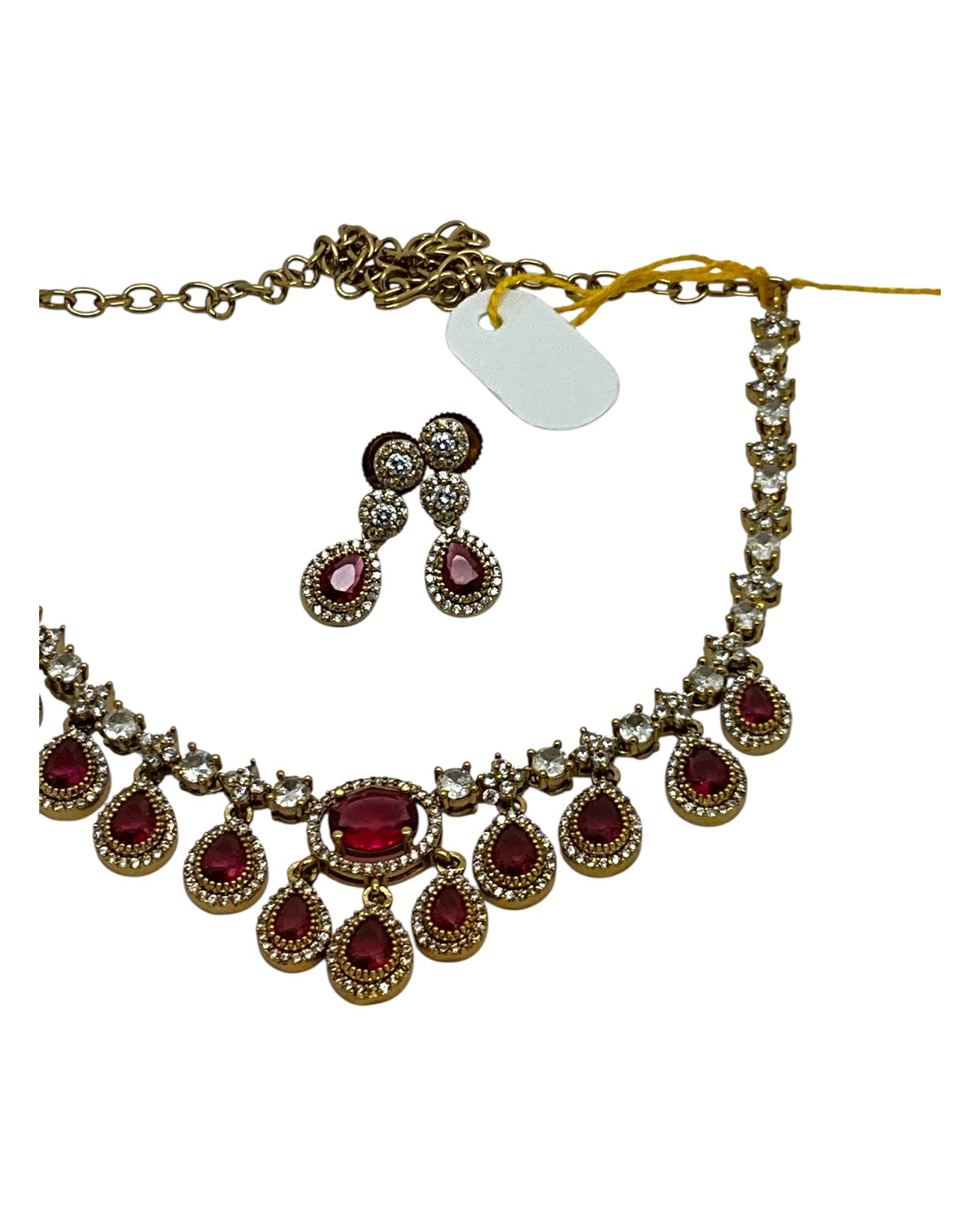Fuchsia / Magenta / Dark Pink - Small - Antique Gold Finish Necklace Set with Earrings & - AE2521 08KK25 - Prachy Creations