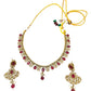 Fuchsia / Magenta / Dark Pink - Small Size Antique Gold Finish Necklace Set with Earrings - Bollywood - AE2518 08A25 - Prachy Creations