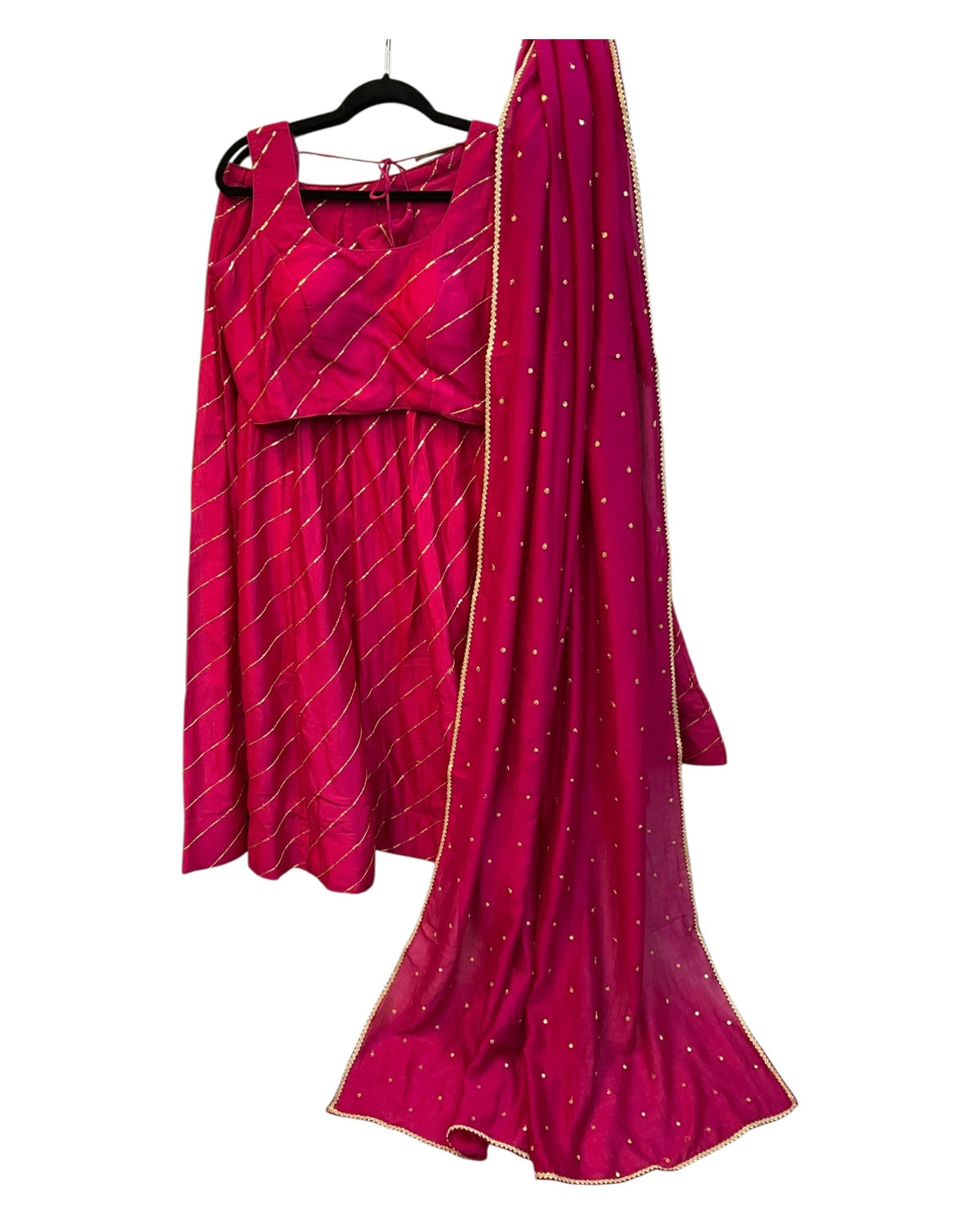 Fuchsia / Magenta - Dupion Silk Lehenga Set - Garba / Dandia , Mehndi / Sangeet / Weddings - Size UK 12 (38" Bust) Adjustable to Size 14 - UK Stock - 24h Dispatch - AF2506 09TY25 - Prachy Creations